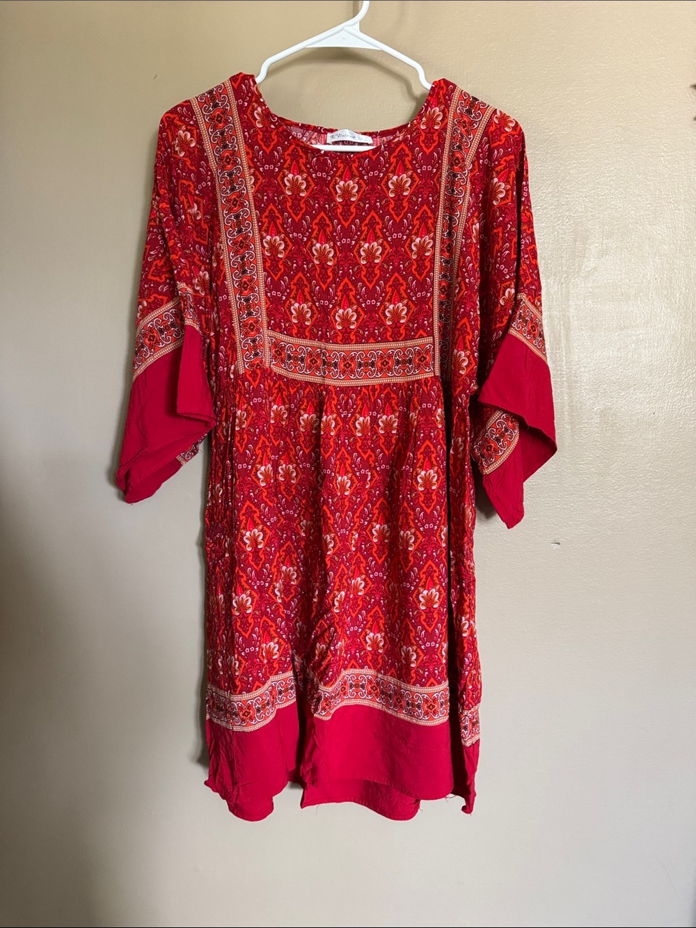 Red Boho Printed Babydoll Dress